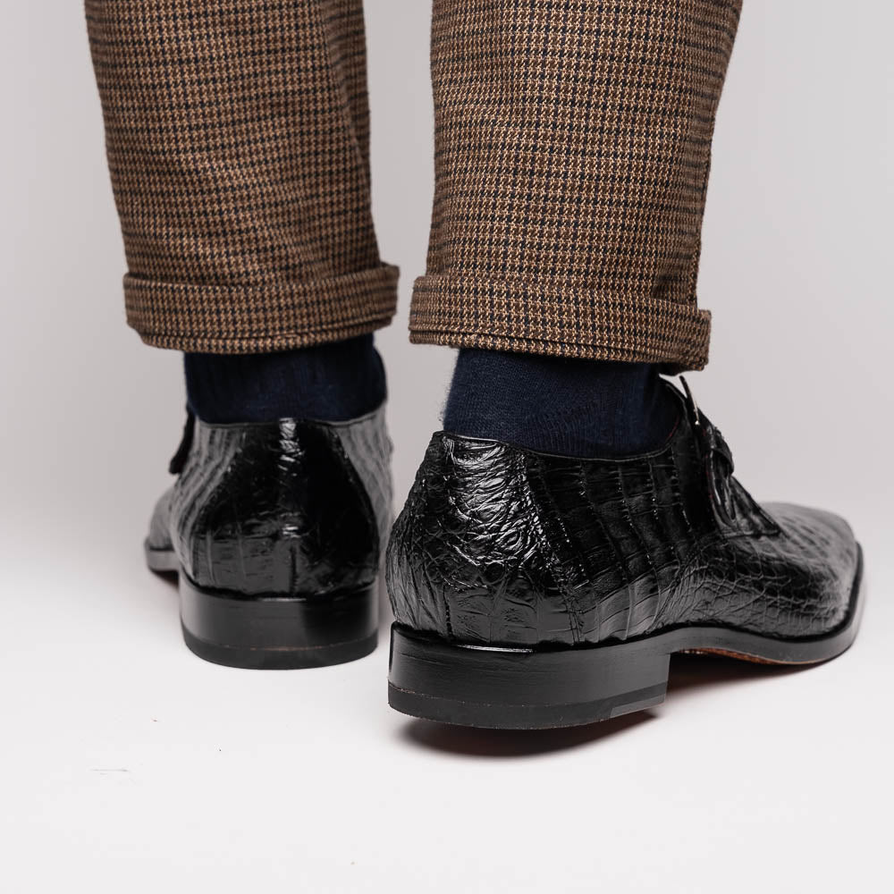 genuine caiman crocodile dress monk strap Shoes Rovigo Black