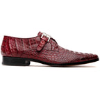 Luigi Genuine Caiman Crocodile Dress Monk Strap Shoes Wine