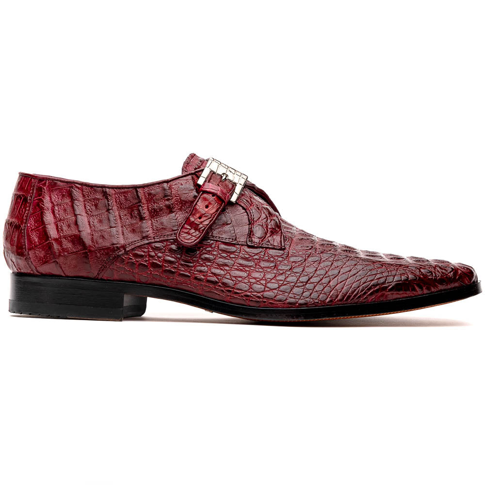 Luigi Genuine Caiman Crocodile Dress Monk Strap Shoes Wine