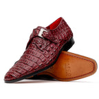 Luigi Genuine Caiman Crocodile Dress Monk Strap Shoes Wine