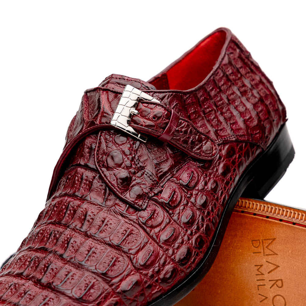 Luigi Genuine Caiman Crocodile Dress Monk Strap Shoes Wine