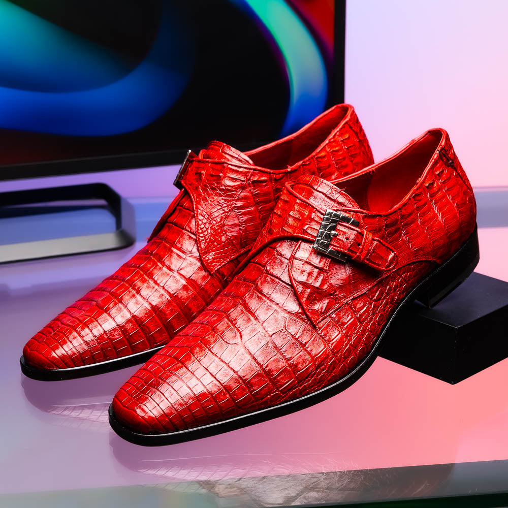 genuine caiman crocodile dress Shoes monk strap Rovigo Red