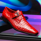 genuine caiman crocodile dress Shoes monk strap Rovigo Red