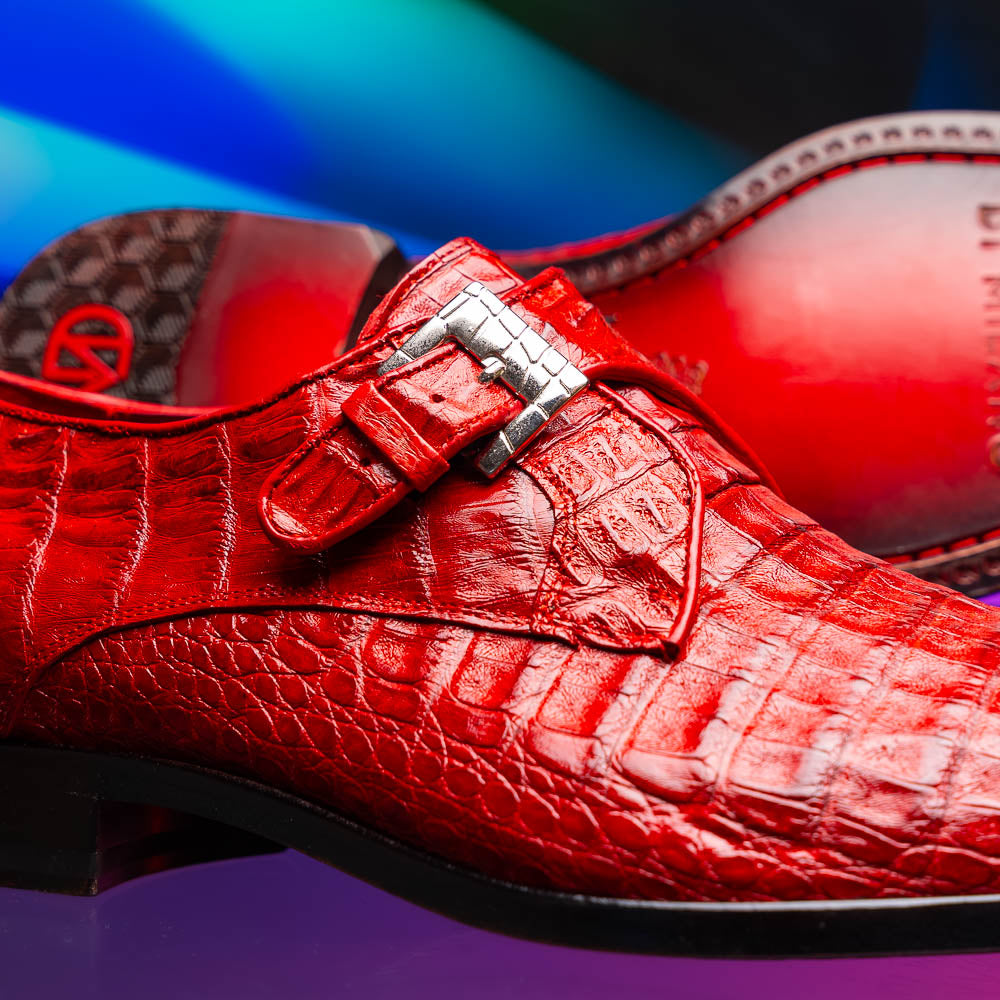 genuine caiman crocodile dress Shoes monk strap Rovigo Red
