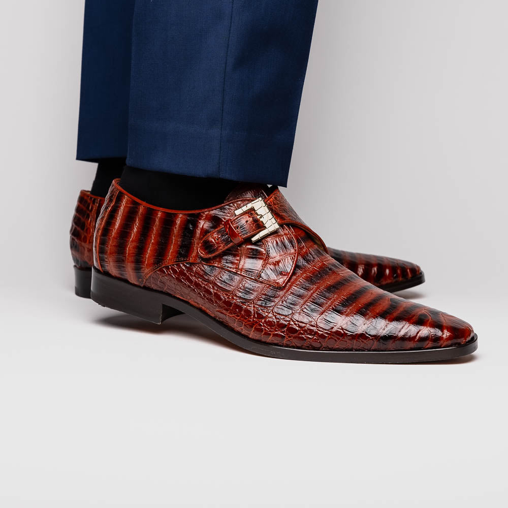 Genuine caiman crocodile Shoes Rovigo Cognac Straps
