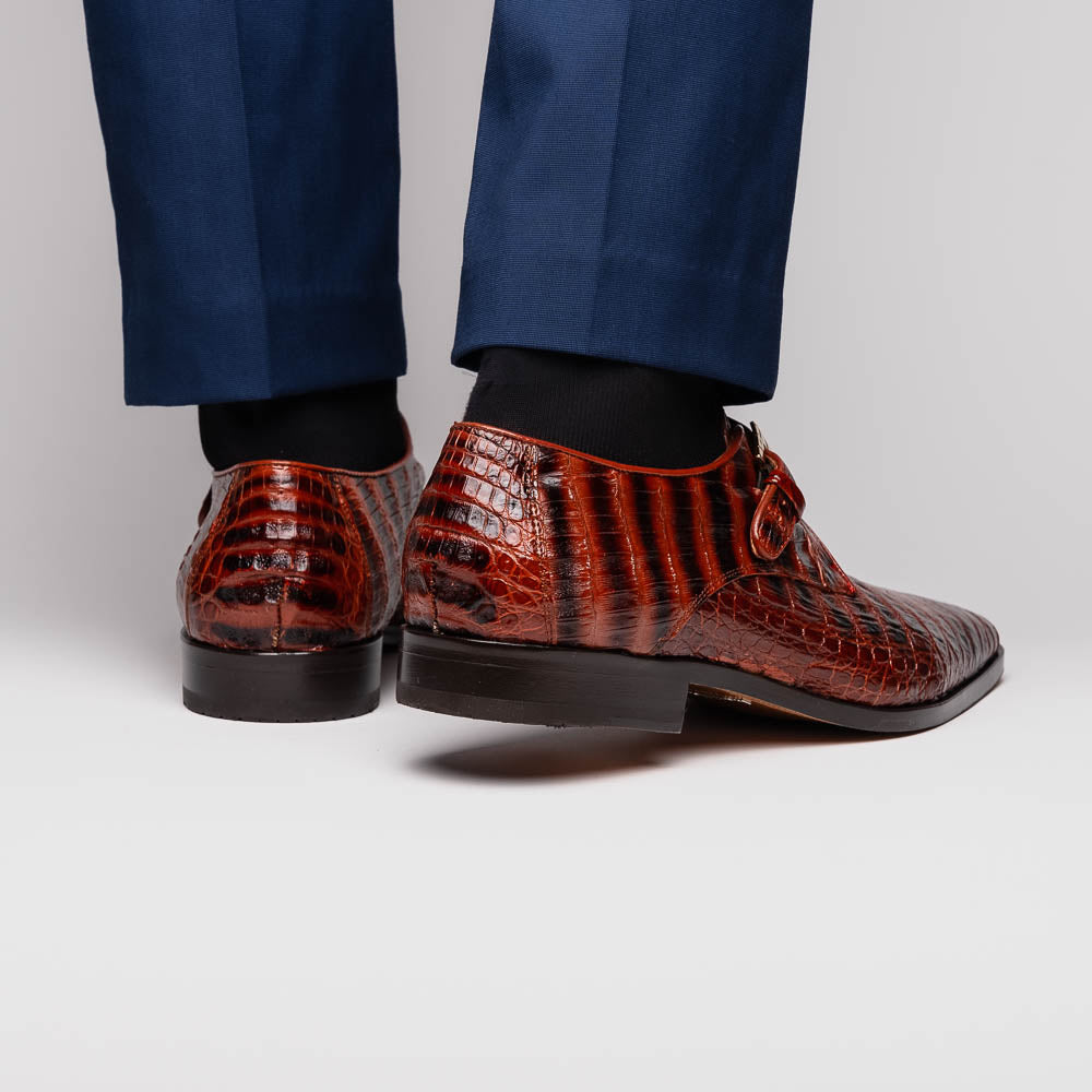 Genuine caiman crocodile Shoes Rovigo Cognac Straps