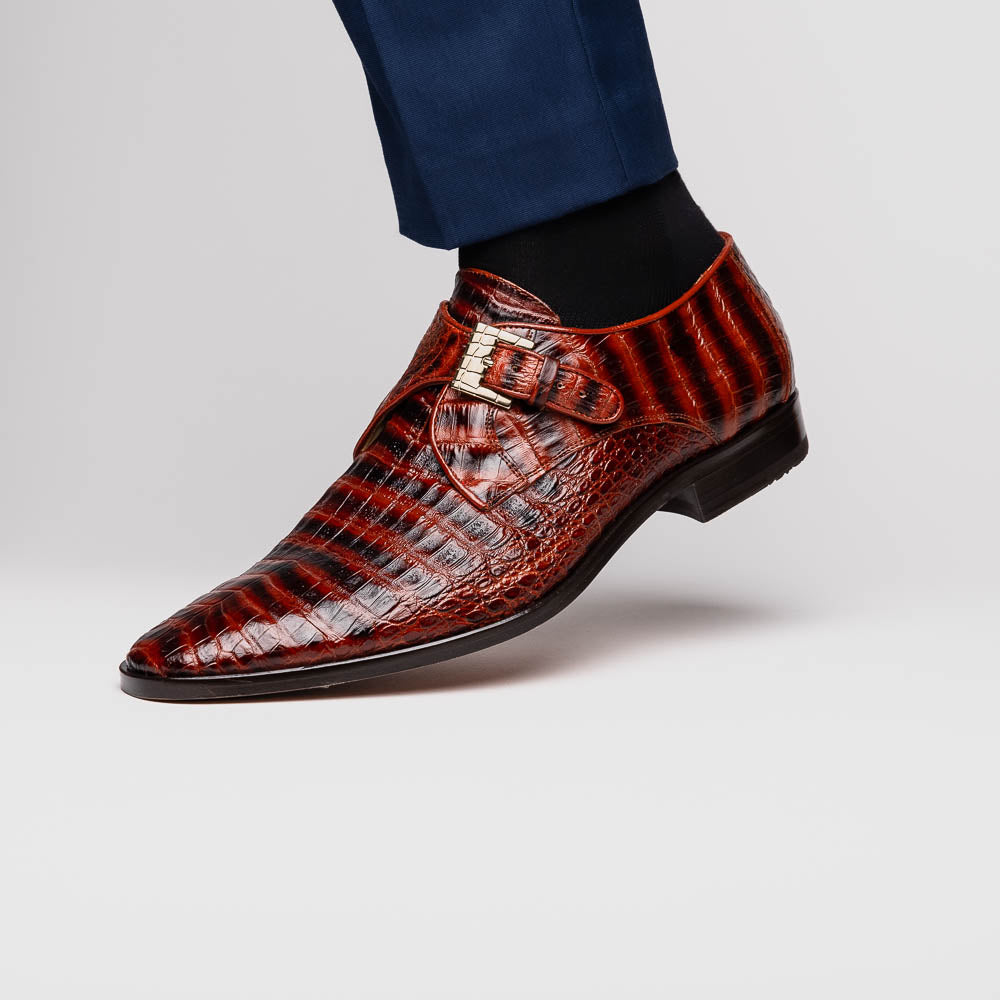 Genuine caiman crocodile Shoes Rovigo Cognac Straps