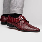 Luigi Genuine Caiman Crocodile Dress Monk Strap Shoes Wine