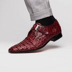 Luigi Genuine Caiman Crocodile Dress Monk Strap Shoes Wine