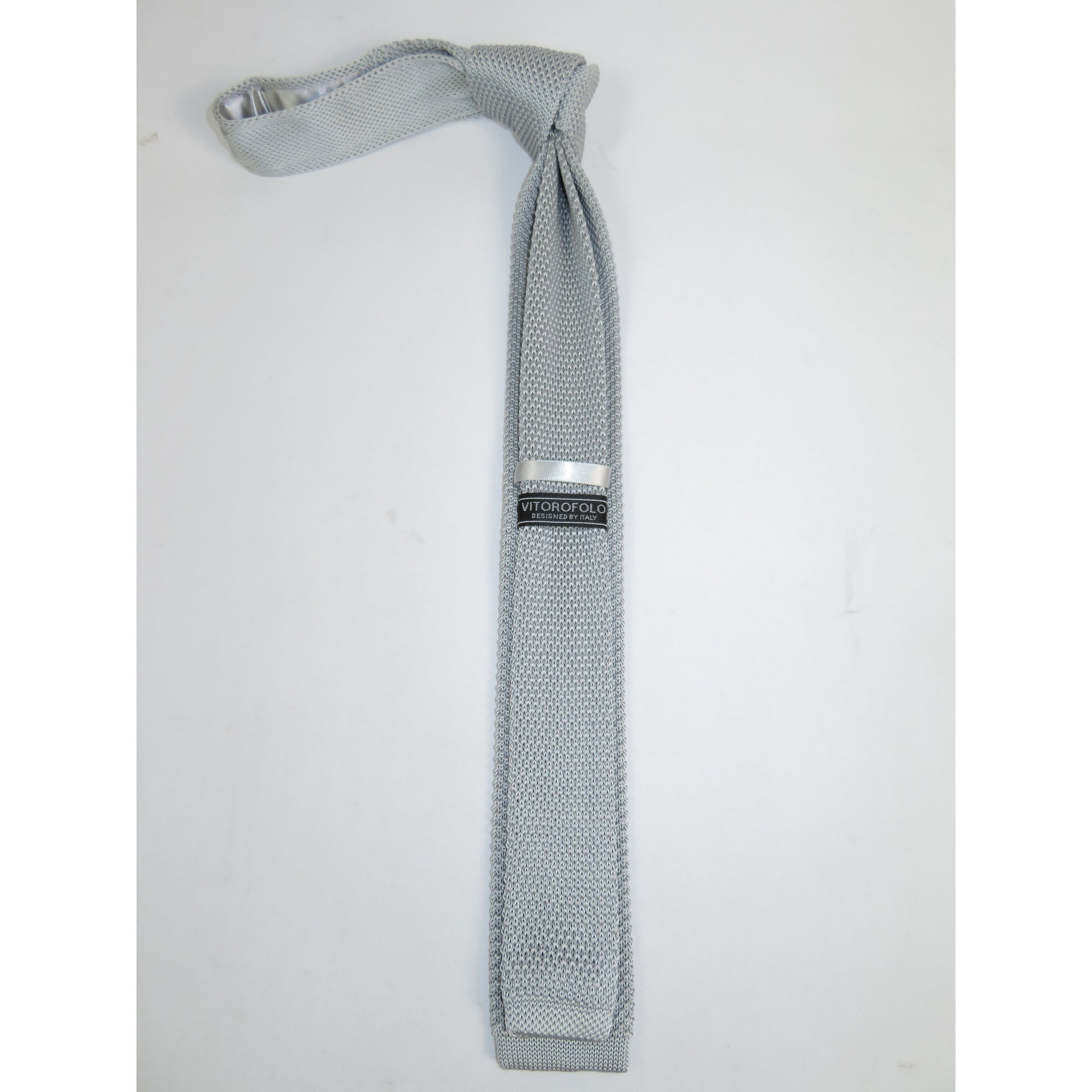 Men's Vitorofolo Italy Slim Skinny Tie Woven Knitted Fabric Fashionable RS-8 Silver