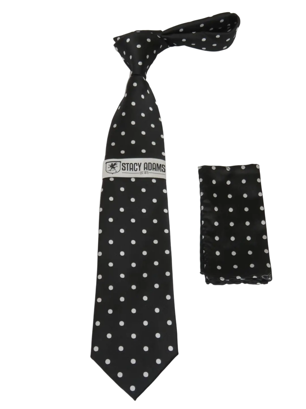 Men's Stacy Adams Tie and Hankie Set Woven Silky Satin #SAT129 Black Polka Dot