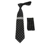 Men's Stacy Adams Tie and Hankie Set Woven Silky Satin #SAT129 Black Polka Dot