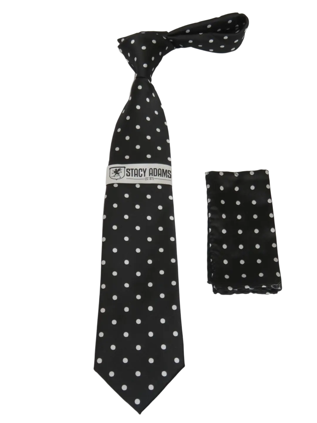 Men's Stacy Adams Tie and Hankie Set Woven Silky Satin #SAT129 Black Polka Dot