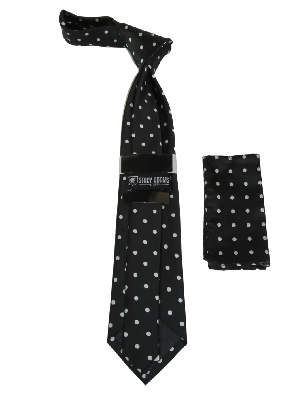 Men's Stacy Adams Tie and Hankie Set Woven Silky Satin #SAT129 Black Polka Dot