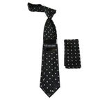 Men's Stacy Adams Tie and Hankie Set Woven Silky Satin #SAT129 Black Polka Dot