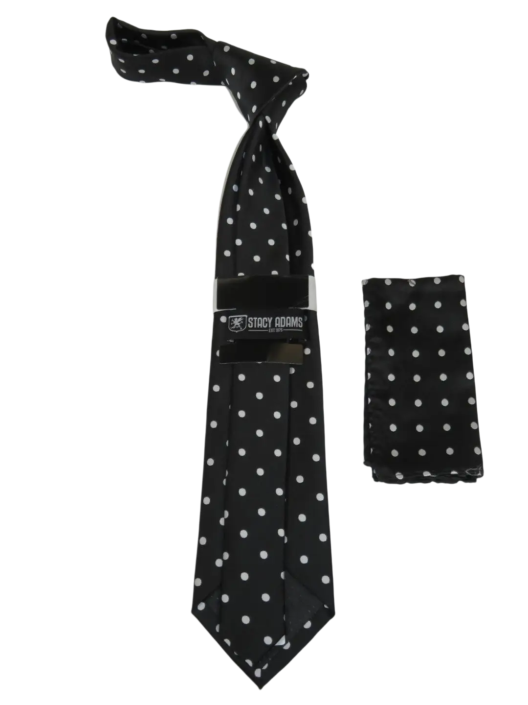 Men's Stacy Adams Tie and Hankie Set Woven Silky Satin #SAT129 Black Polka Dot