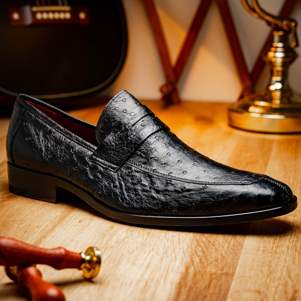 Salvatore Genuine Quill Ostrich Leather Slipon Black