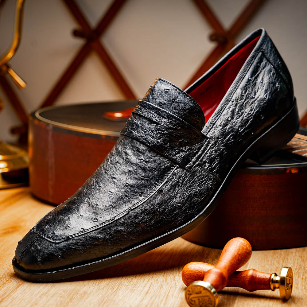 Salvatore Genuine Quill Ostrich Leather Slipon Black