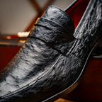 Salvatore Genuine Quill Ostrich Leather Slipon Black