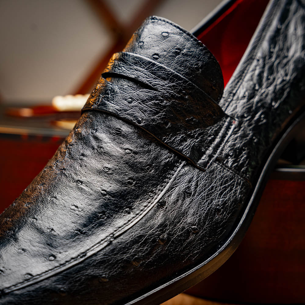 Salvatore Genuine Quill Ostrich Leather Slipon Black