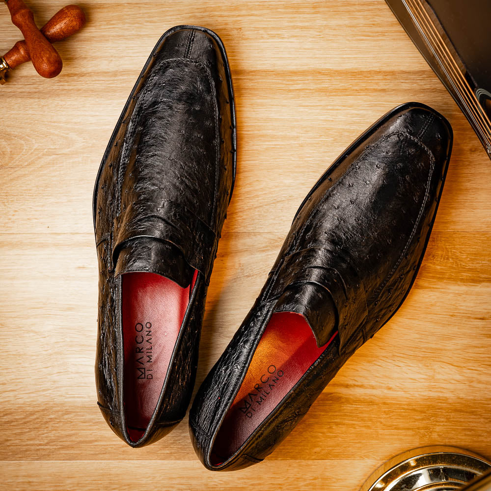 Salvatore Genuine Quill Ostrich Leather Slipon Black