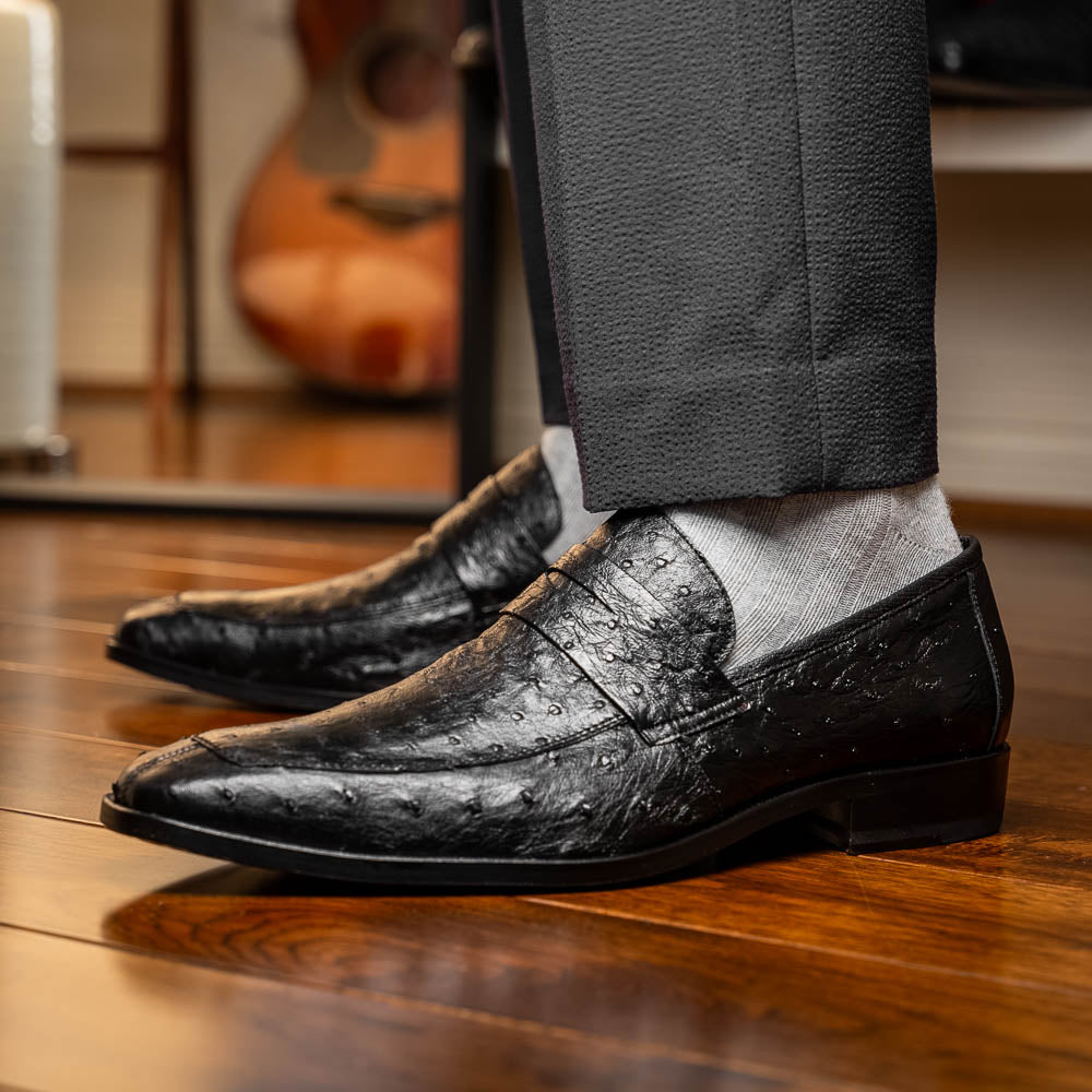 Salvatore Genuine Quill Ostrich Leather Slipon Black