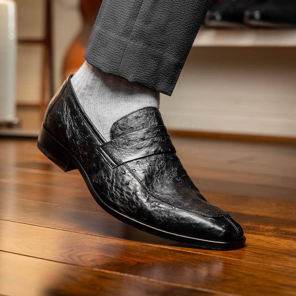 Salvatore Genuine Quill Ostrich Leather Slipon Black