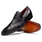 Salvatore Genuine Quill Ostrich Leather Slipon Black