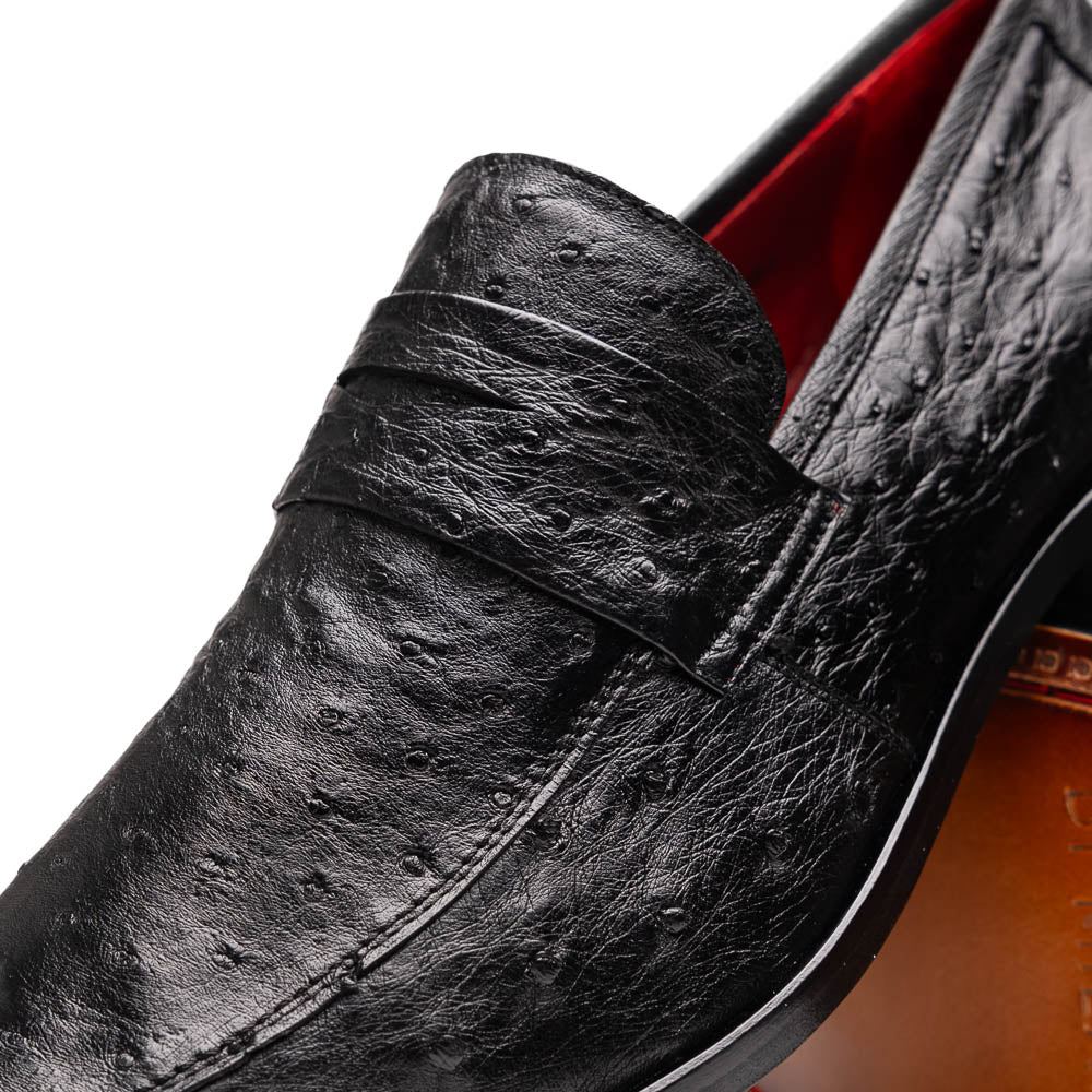 Salvatore Genuine Quill Ostrich Leather Slipon Black