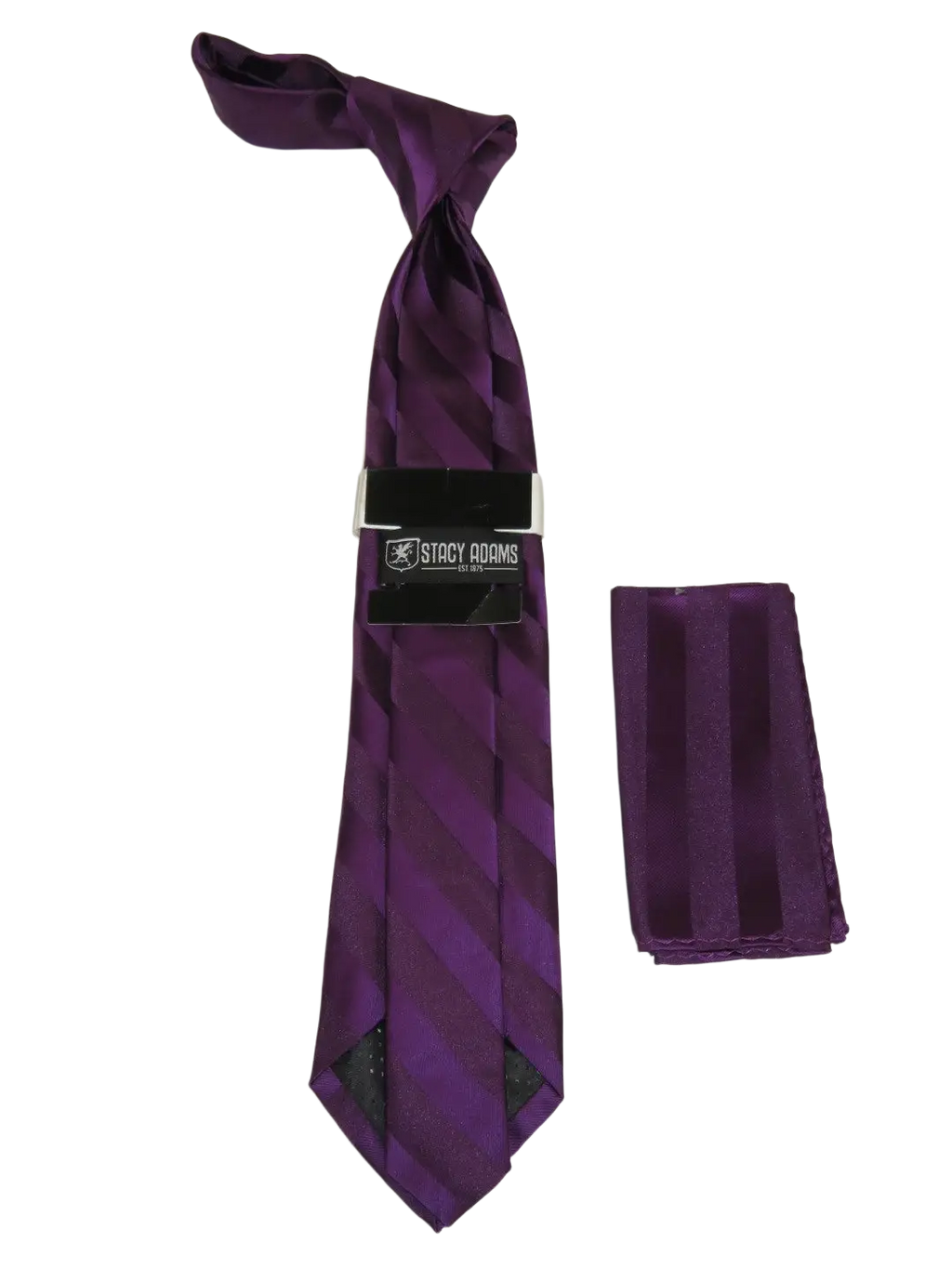 Men's Stacy Adams Tie and Hankie Set Fancy Woven Silky Satin #SAT100 Purple