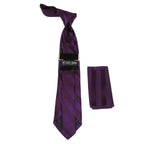 Men's Stacy Adams Tie and Hankie Set Fancy Woven Silky Satin #SAT100 Purple