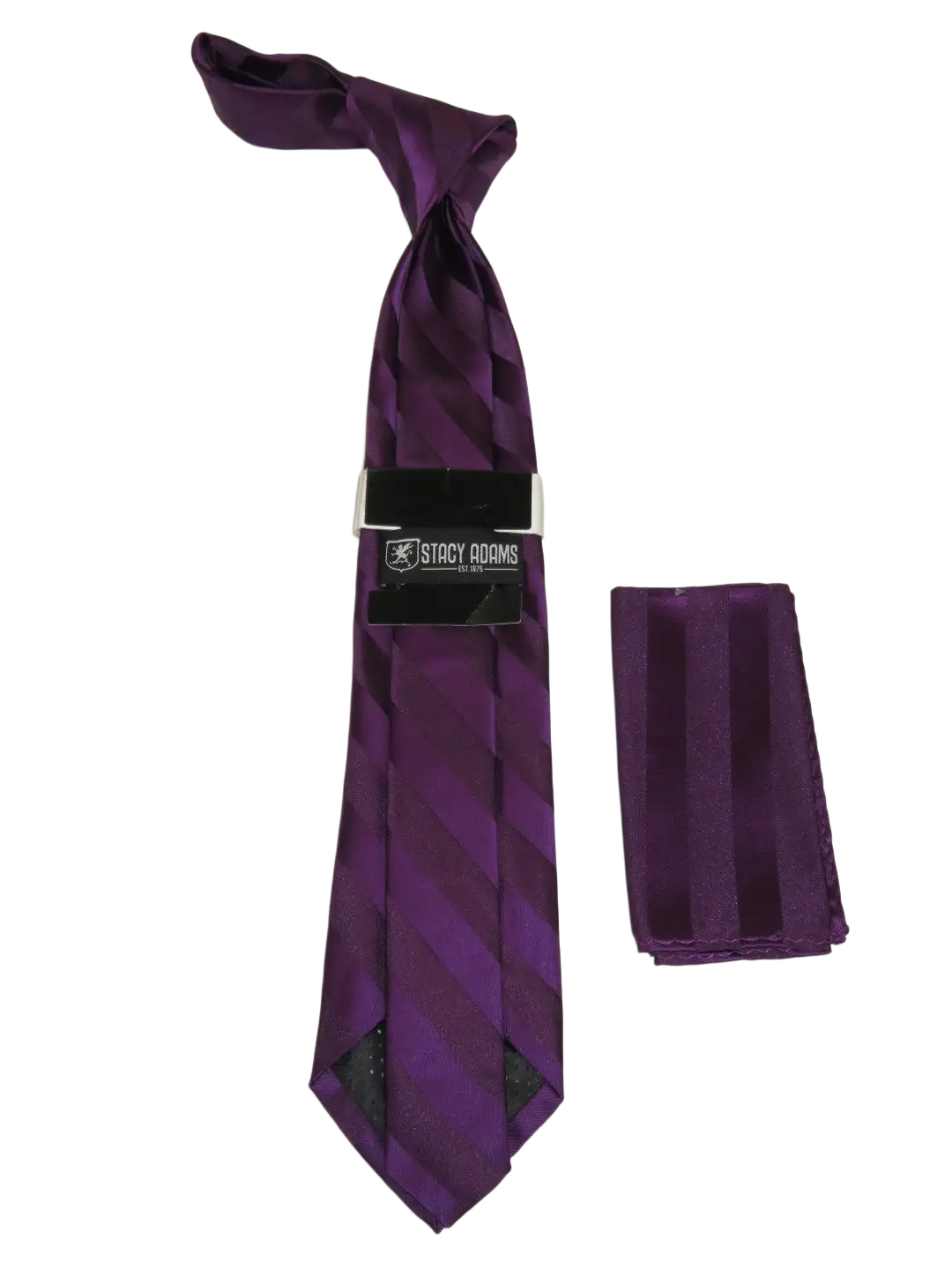 Men's Stacy Adams Tie and Hankie Set Fancy Woven Silky Satin #SAT100 Purple