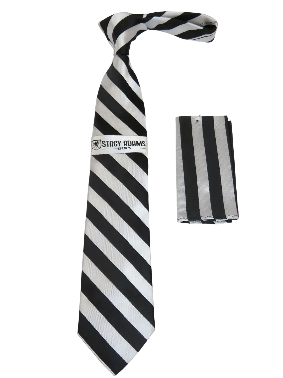 Men's Stacy Adams Tie and Hankie Set Fancy Woven Silky Satin #SAT101 Black