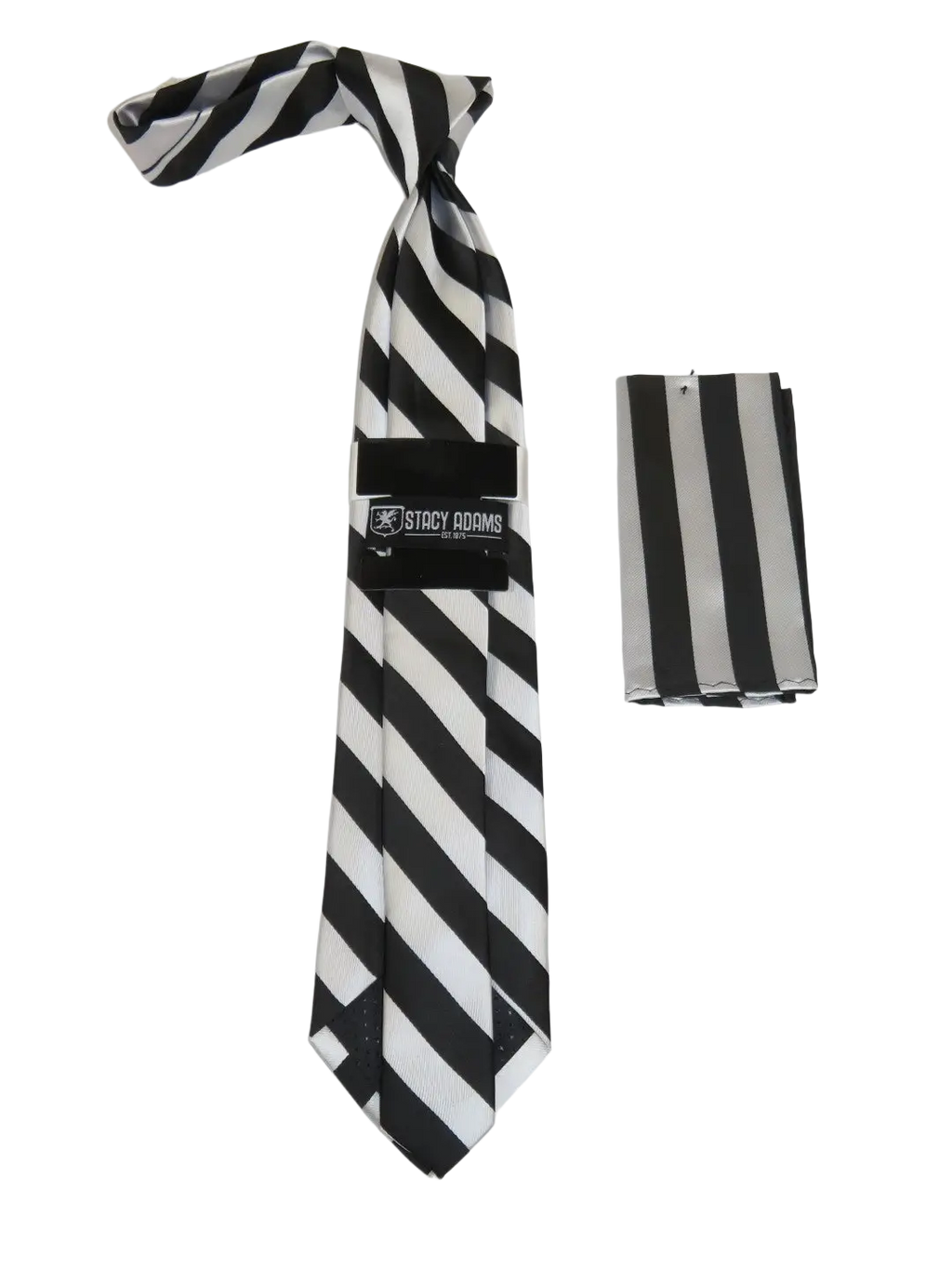Men's Stacy Adams Tie and Hankie Set Fancy Woven Silky Satin #SAT101 Black