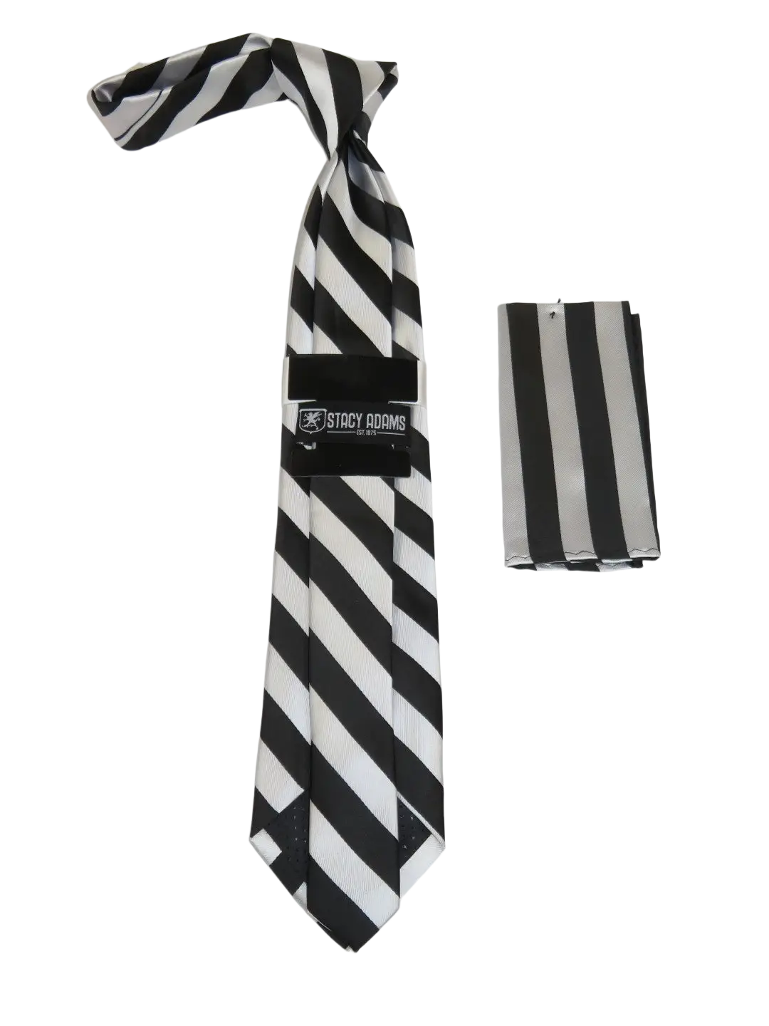 Men's Stacy Adams Tie and Hankie Set Fancy Woven Silky Satin #SAT101 Black