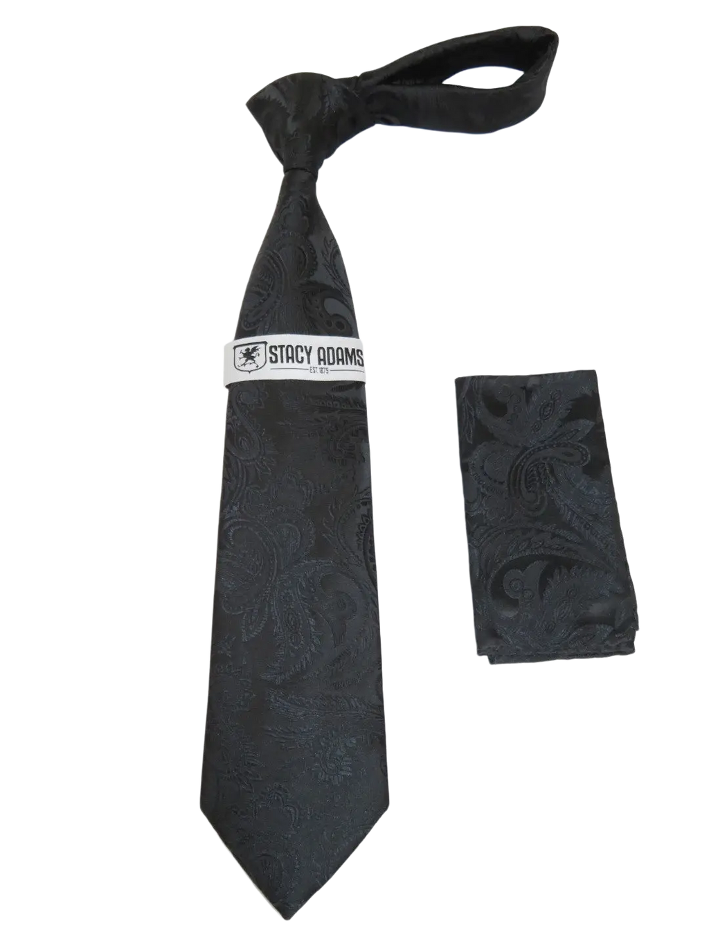 Men's Stacy Adams Tie and Hankie Set Woven Silky Satin #SAT102 Black Paisley