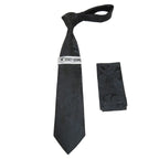 Men's Stacy Adams Tie and Hankie Set Woven Silky Satin #SAT102 Black Paisley