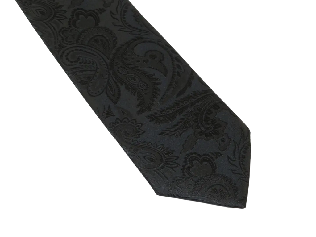 Men's Stacy Adams Tie and Hankie Set Woven Silky Satin #SAT102 Black Paisley