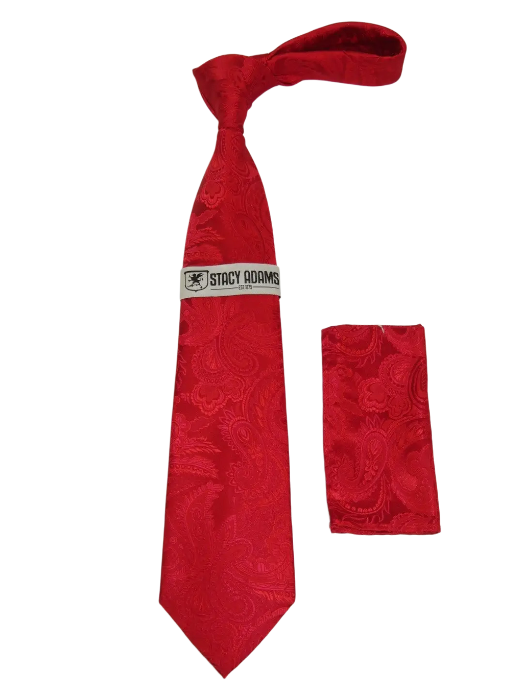 Men's Stacy Adams Tie and Hankie Set Woven Silky Satin #SAT103 Red Paisley