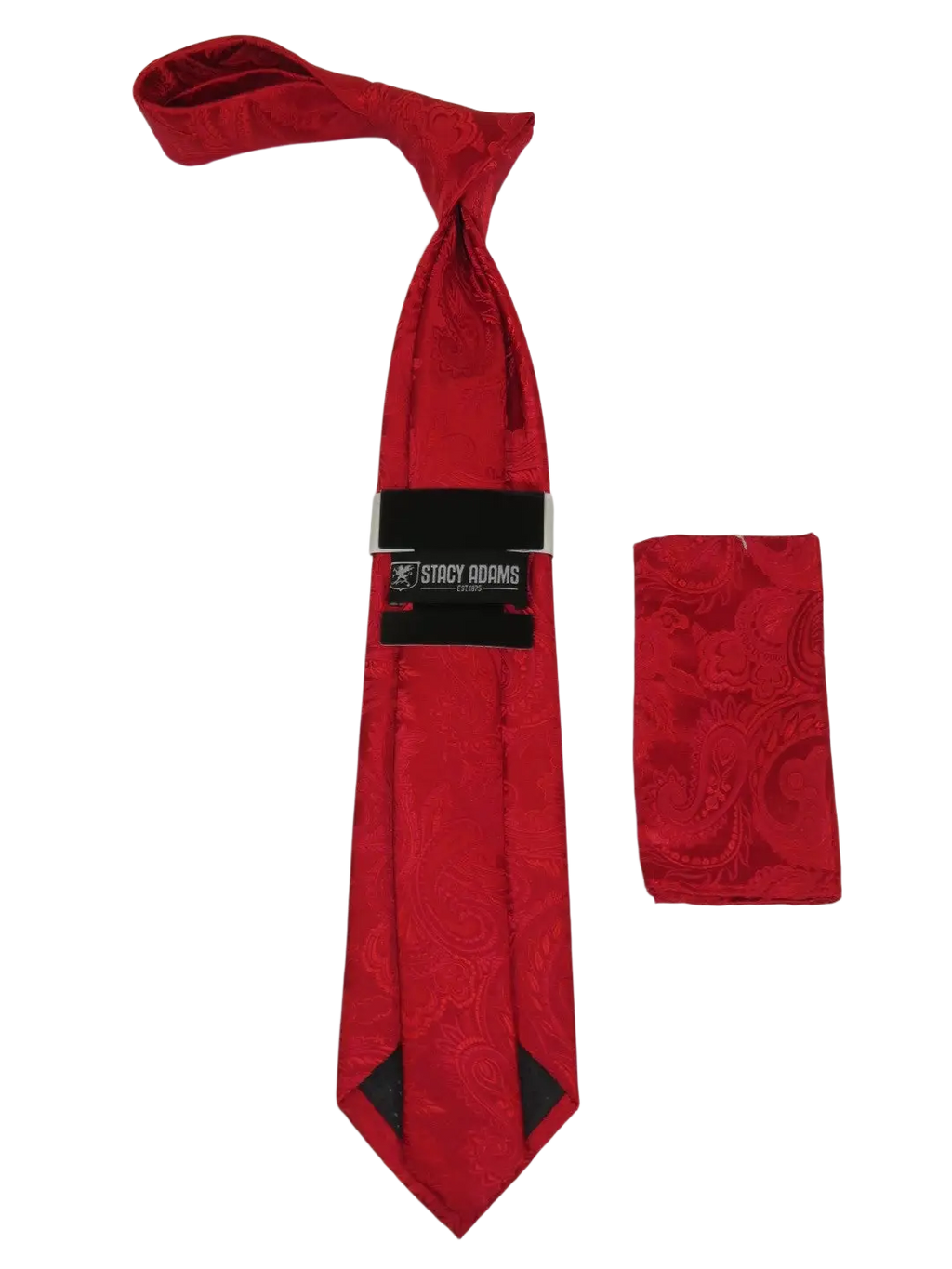 Men's Stacy Adams Tie and Hankie Set Woven Silky Satin #SAT103 Red Paisley
