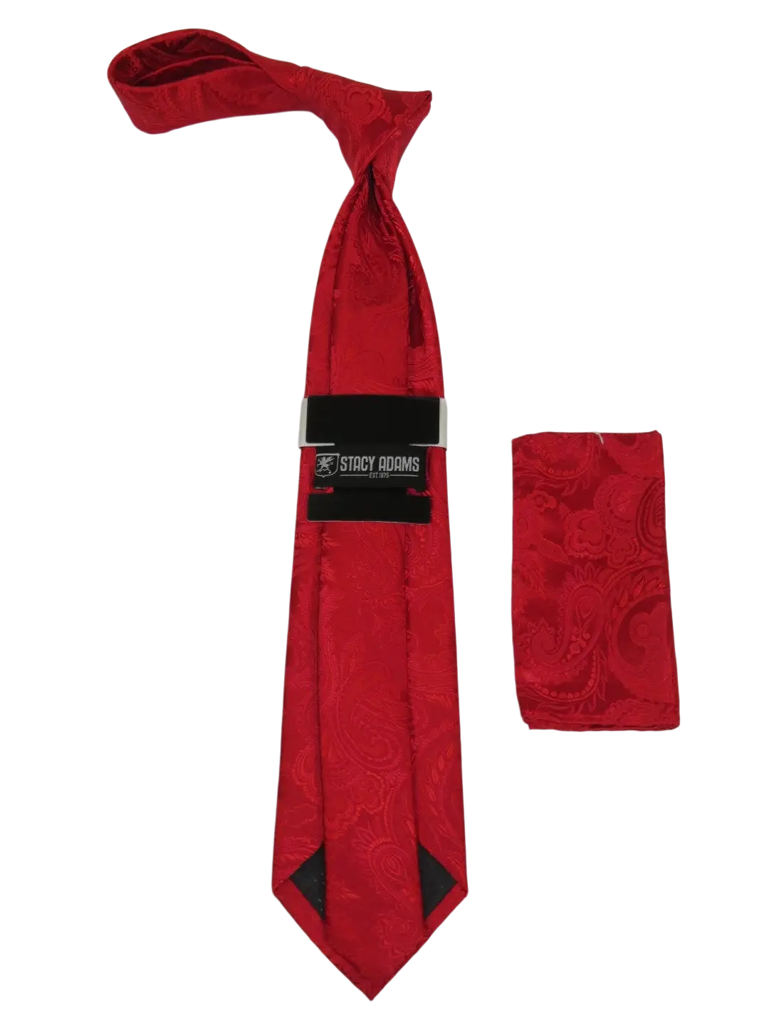 Men's Stacy Adams Tie and Hankie Set Woven Silky Satin #SAT103 Red Paisley