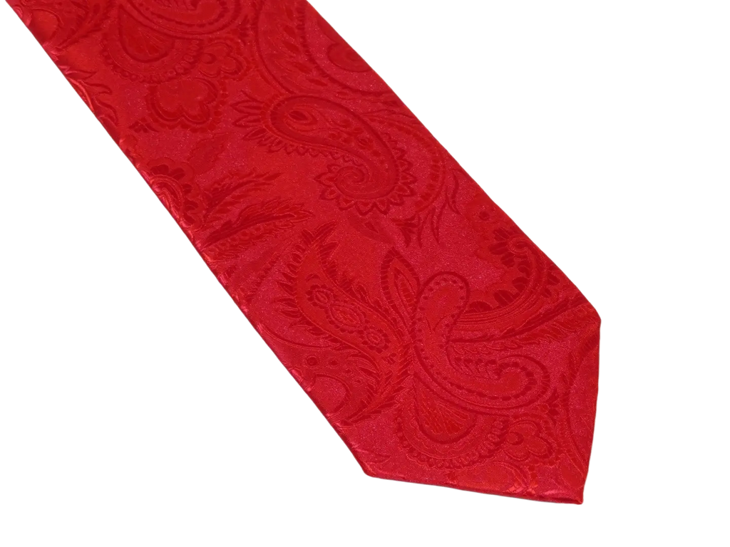 Men's Stacy Adams Tie and Hankie Set Woven Silky Satin #SAT103 Red Paisley
