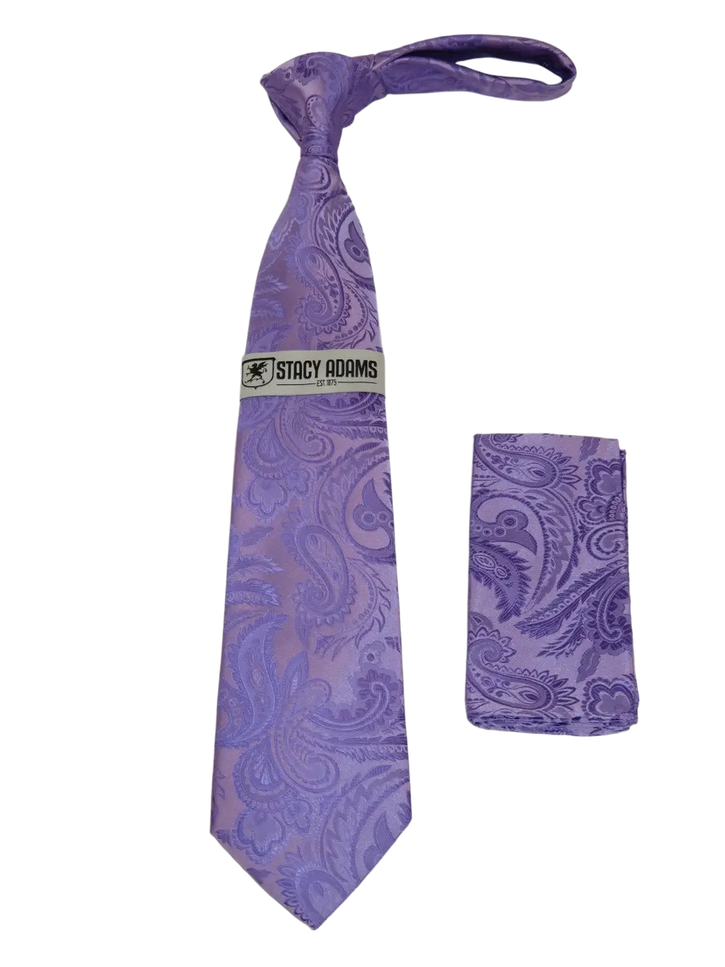 Men's Stacy Adams Tie and Hankie Set Woven Silky Satin #SAT105 Lavender Paisley