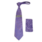 Men's Stacy Adams Tie and Hankie Set Woven Silky Satin #SAT105 Lavender Paisley
