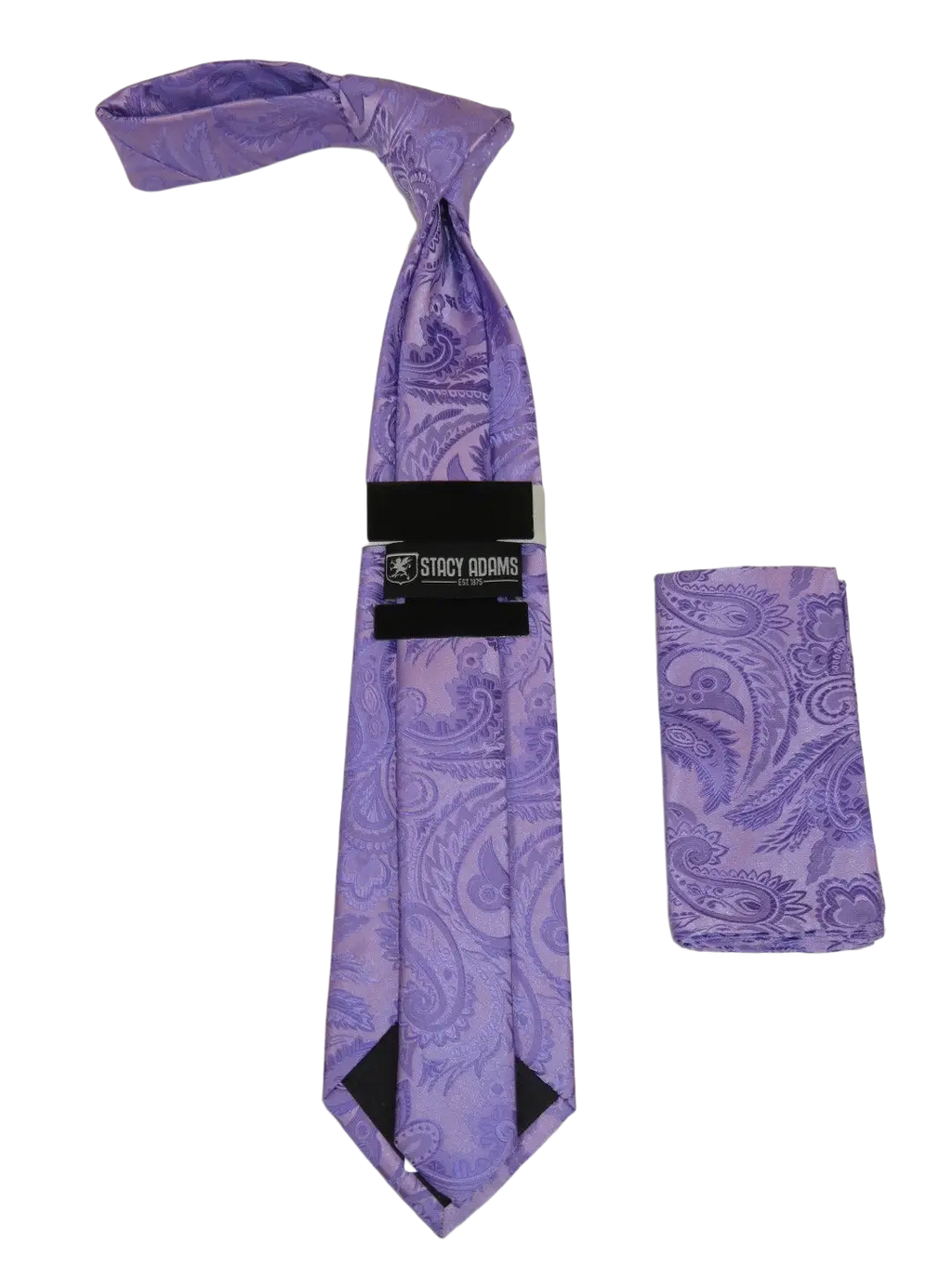 Men's Stacy Adams Tie and Hankie Set Woven Silky Satin #SAT105 Lavender Paisley