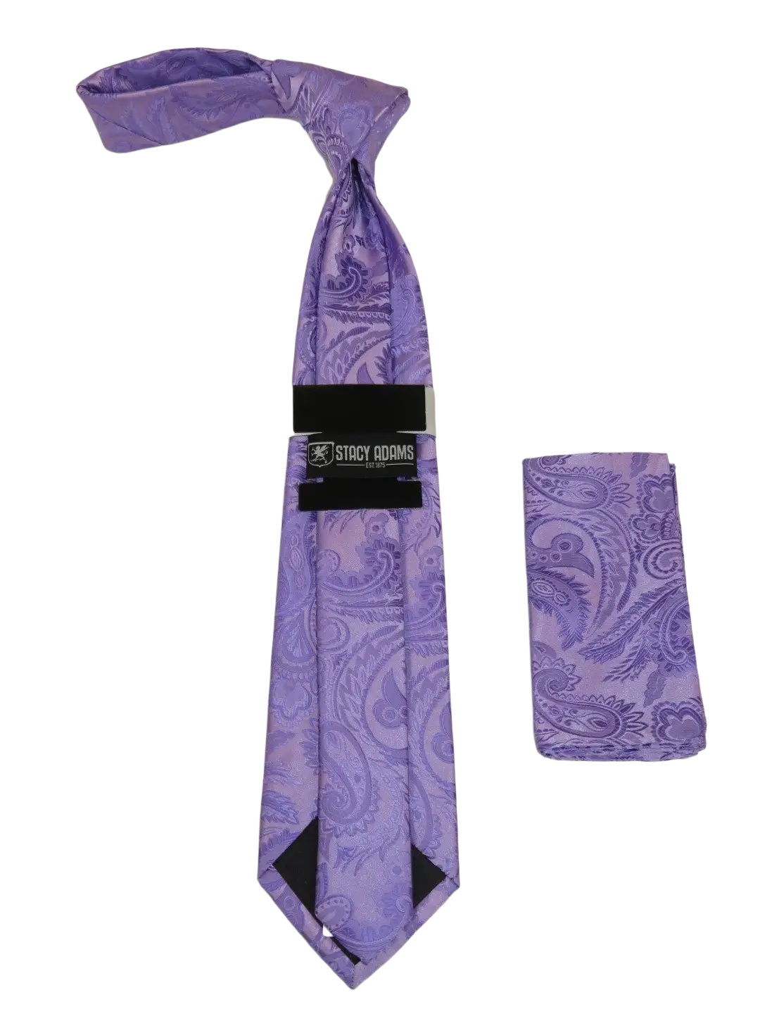Men's Stacy Adams Tie and Hankie Set Woven Silky Satin #SAT105 Lavender Paisley