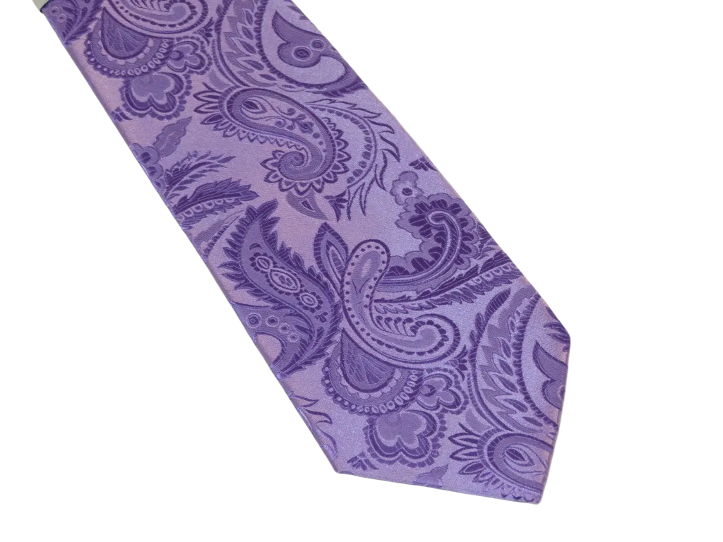 Men's Stacy Adams Tie and Hankie Set Woven Silky Satin #SAT105 Lavender Paisley