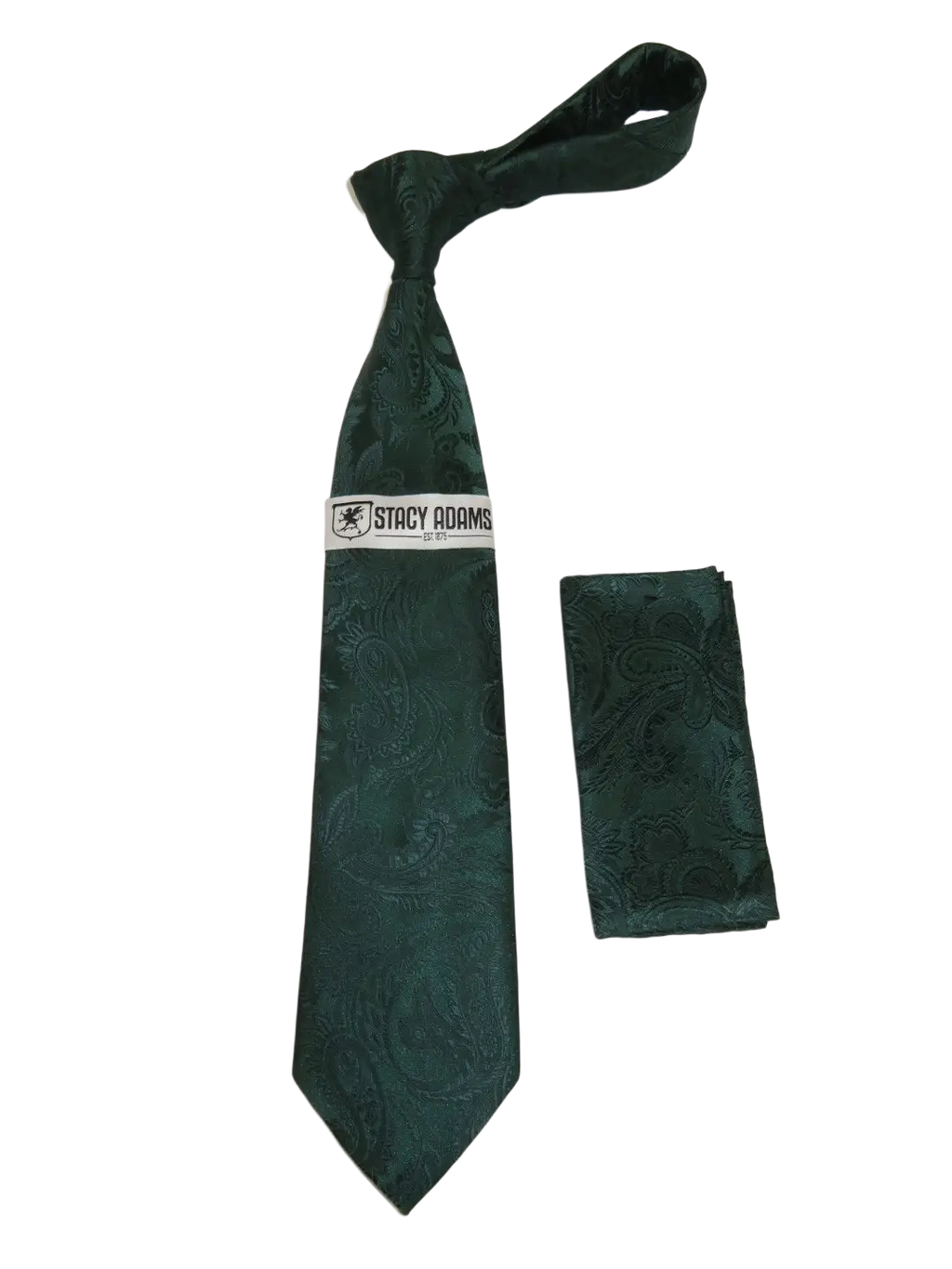 Men's Stacy Adams Tie and Hankie Set Woven Silky Satin #SAT106 Green Paisley