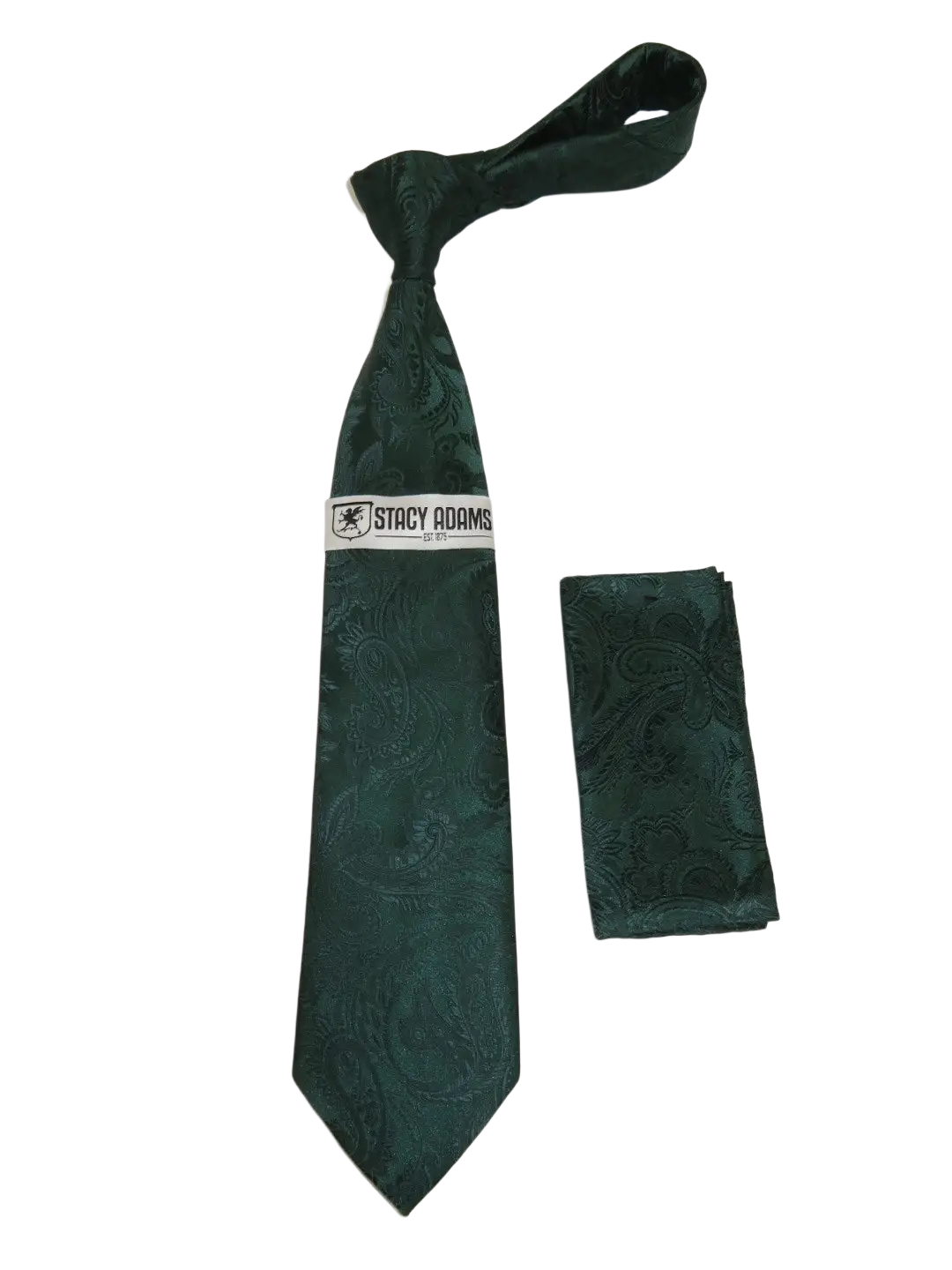 Men's Stacy Adams Tie and Hankie Set Woven Silky Satin #SAT106 Green Paisley