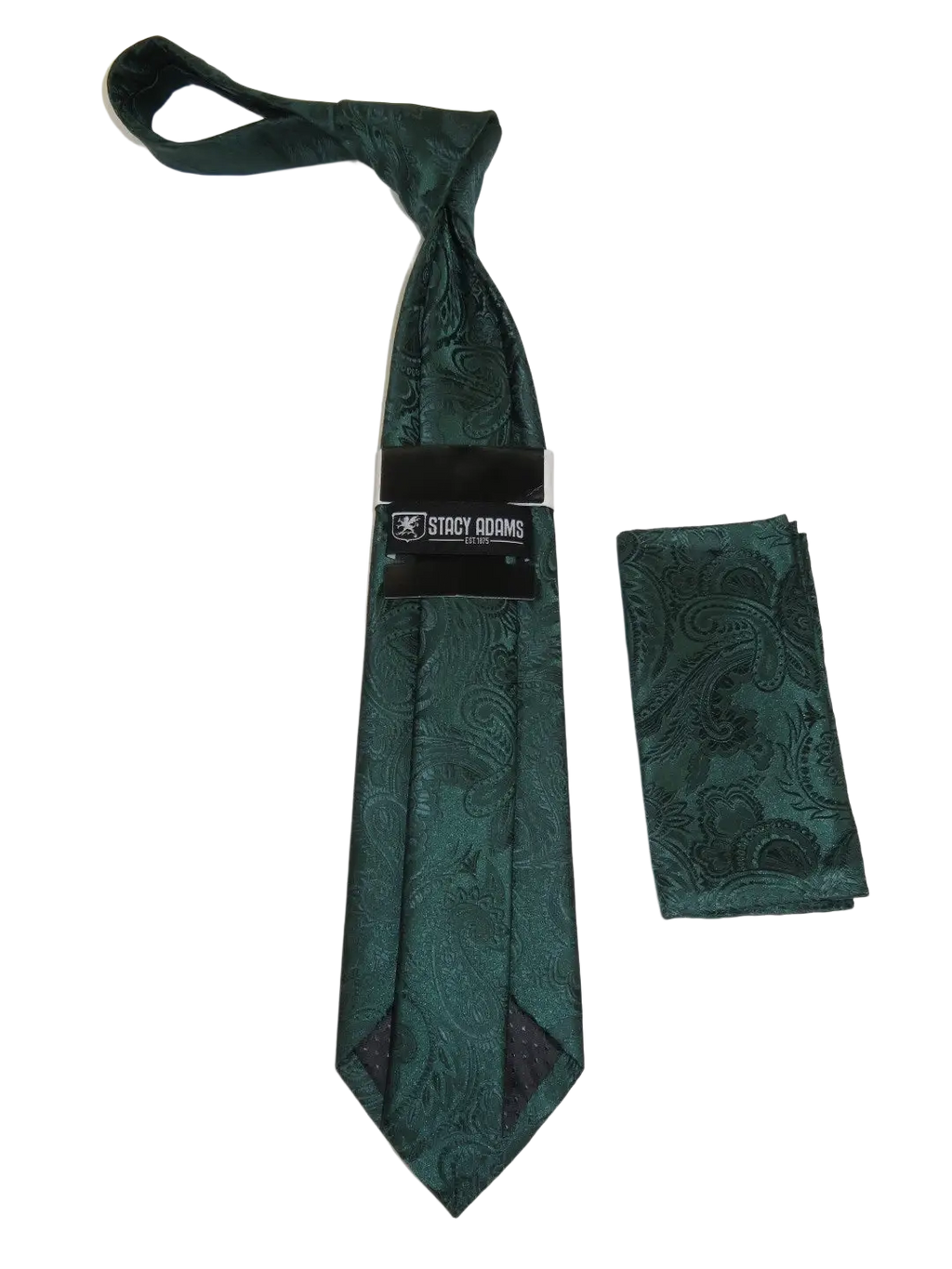 Men's Stacy Adams Tie and Hankie Set Woven Silky Satin #SAT106 Green Paisley